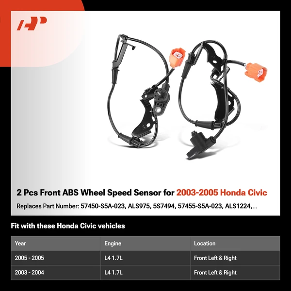 2 Pcs Front ABS Wheel Speed Sensor for 2003-2005 Honda Civic