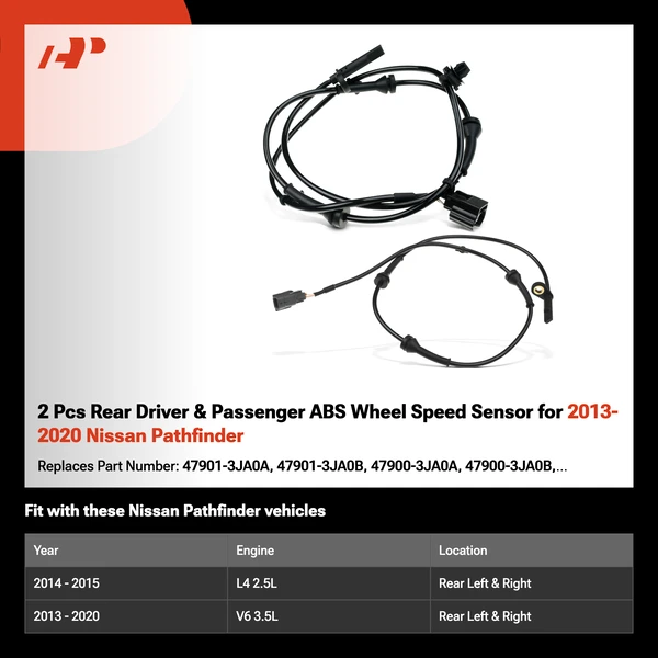 2 Pcs Rear Driver & Passenger ABS Wheel Speed Sensor for 2013-2020 Nissan Pathfinder