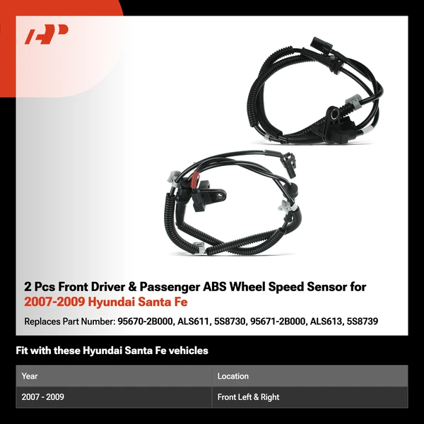 2 Pcs Front Driver & Passenger ABS Wheel Speed Sensor for 2007-2009 Hyundai Santa Fe