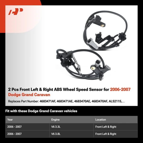 2 Pcs Front Left & Right ABS Wheel Speed Sensor for 2006-2007 Dodge Grand Caravan