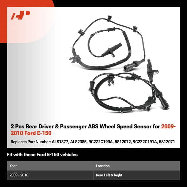 2 Pcs Rear Driver & Passenger ABS Wheel Speed Sensor for 2009-2010 Ford E-150