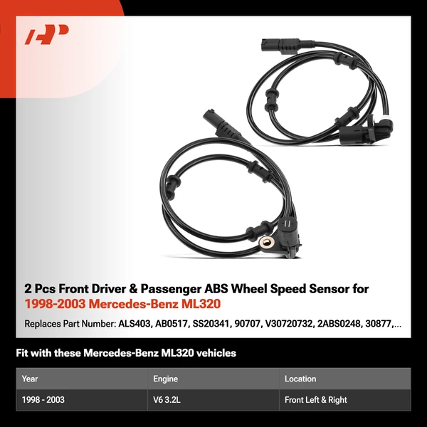 2 Pcs Front Driver & Passenger ABS Wheel Speed Sensor for 1998-2003 Mercedes-Benz ML320