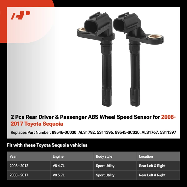 2 Pcs Rear Driver & Passenger ABS Wheel Speed Sensor for 2008-2017 Toyota Sequoia
