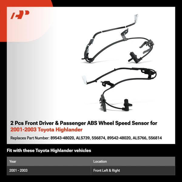 2 Pcs Front Driver & Passenger ABS Wheel Speed Sensor for 2001-2003 Toyota Highlander