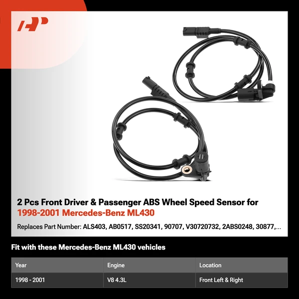 2 Pcs Front Driver & Passenger ABS Wheel Speed Sensor for 1998-2001 Mercedes-Benz ML430