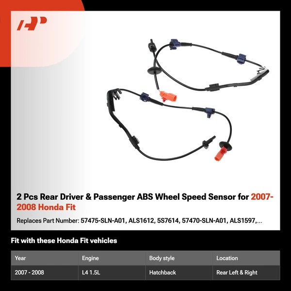 2 Pcs Rear Driver & Passenger ABS Wheel Speed Sensor for 2007-2008 Honda Fit