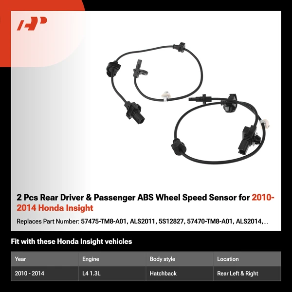 2 Pcs Rear Driver & Passenger ABS Wheel Speed Sensor for 2010-2014 Honda Insight