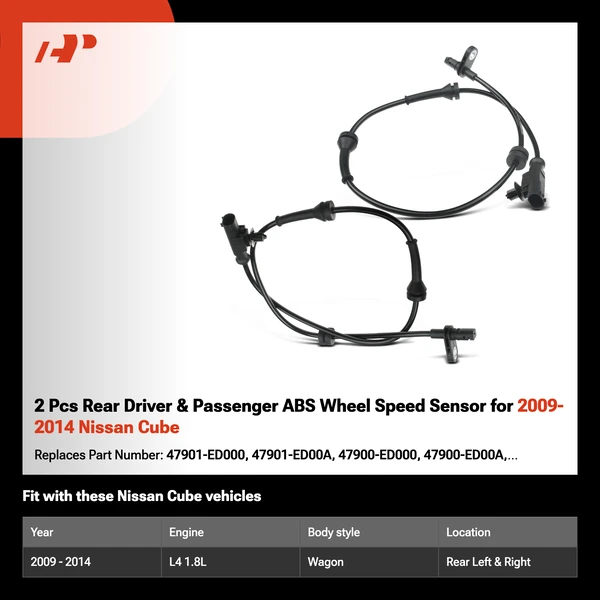 2 Pcs Rear Driver & Passenger ABS Wheel Speed Sensor for 2009-2014 Nissan Cube