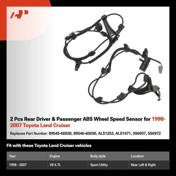 2 Pcs Rear Driver & Passenger ABS Wheel Speed Sensor for 1998-2007 Toyota Land Cruiser