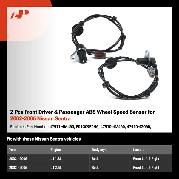 2 Pcs Front Driver & Passenger ABS Wheel Speed Sensor for 2002-2006 Nissan Sentra