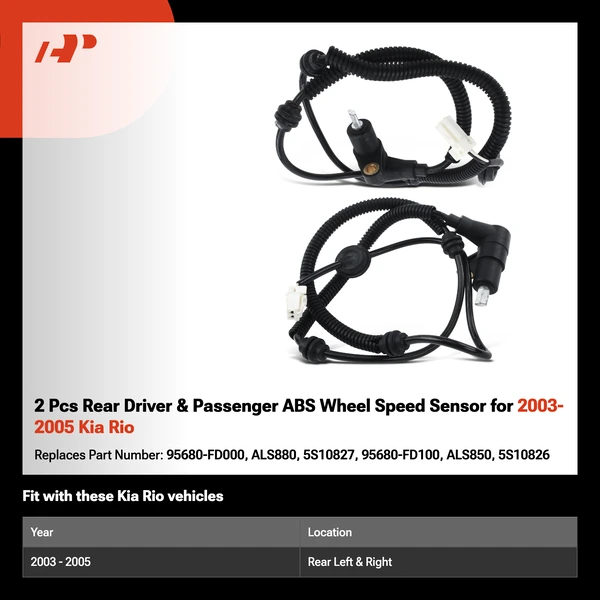 2 Pcs Rear Driver & Passenger ABS Wheel Speed Sensor for 2003-2005 Kia Rio