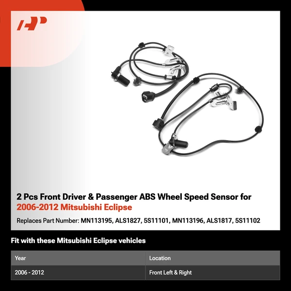 2 Pcs Front Driver & Passenger ABS Wheel Speed Sensor for 2006-2012 Mitsubishi Eclipse