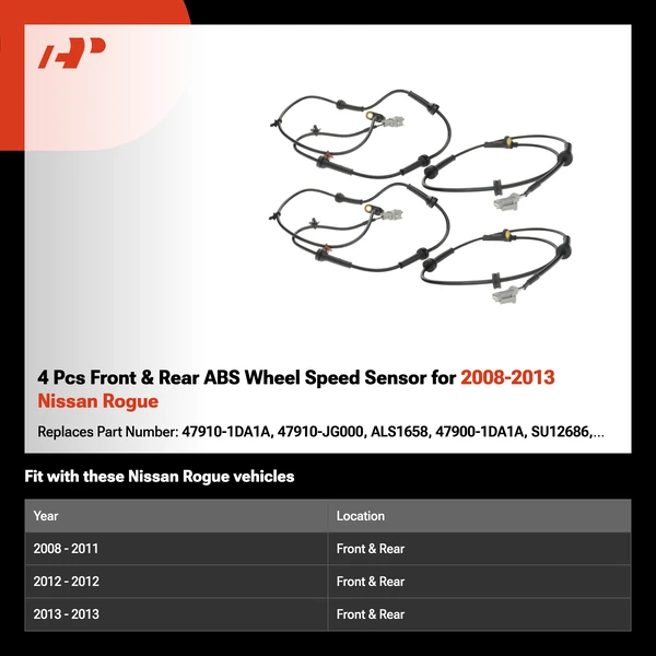 4 Pcs Front & Rear ABS Wheel Speed Sensor for 2008-2013 Nissan Rogue