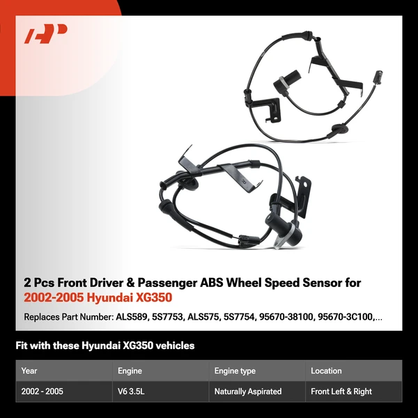 2 Pcs Front Driver & Passenger ABS Wheel Speed Sensor for 2002-2005 Hyundai XG350