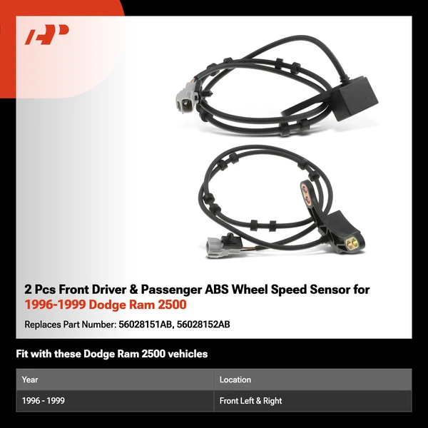 2 Pcs Front Driver & Passenger ABS Wheel Speed Sensor for 1996-1999 Dodge Ram 2500