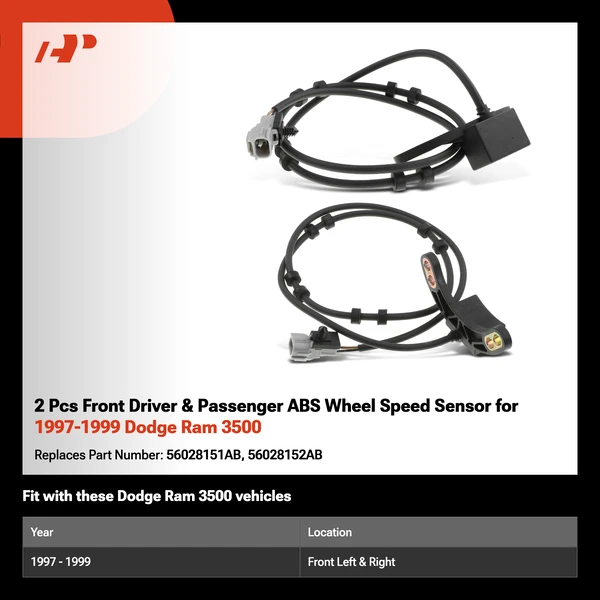 2 Pcs Front Driver & Passenger ABS Wheel Speed Sensor for 1997-1999 Dodge Ram 3500