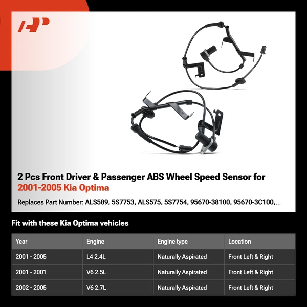 2 Pcs Front Driver & Passenger ABS Wheel Speed Sensor for 2001-2005 Kia Optima