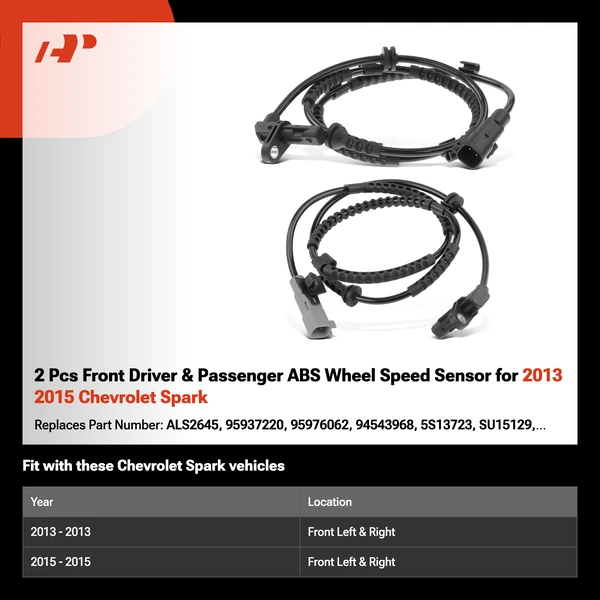 2 Pcs Front Driver & Passenger ABS Wheel Speed Sensor for 2013 2015 Chevrolet Spark
