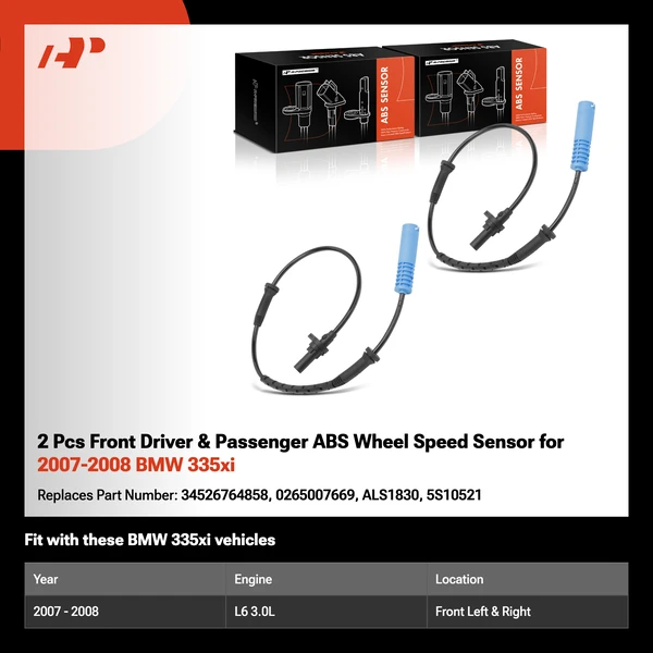 2 Pcs Front Driver & Passenger ABS Wheel Speed Sensor for 2007-2008 BMW 335xi