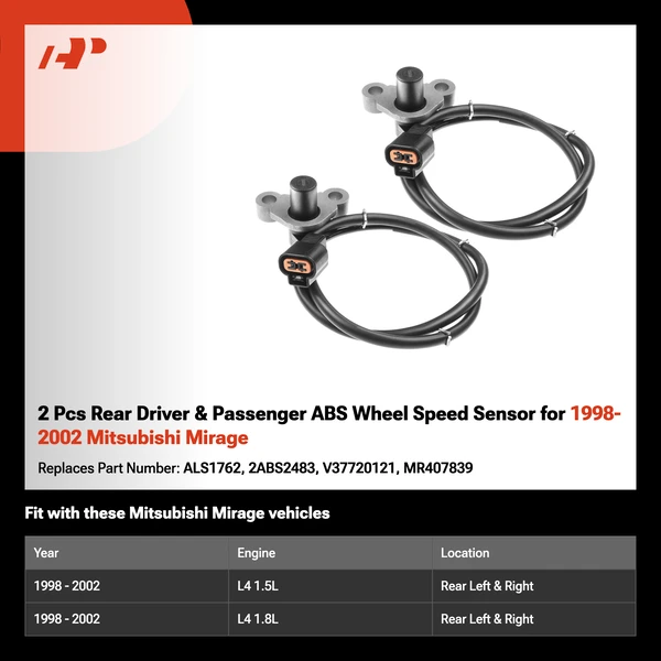 2 Pcs Rear Driver & Passenger ABS Wheel Speed Sensor for 1998-2002 Mitsubishi Mirage