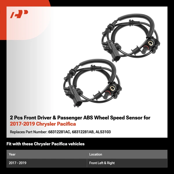 2 Pcs Front Driver & Passenger ABS Wheel Speed Sensor for 2017-2019 Chrysler Pacifica