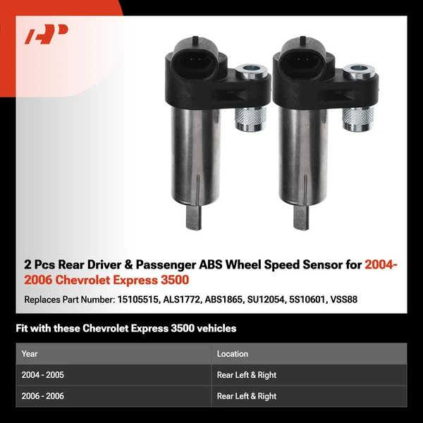 2 Pcs Rear Driver & Passenger ABS Wheel Speed Sensor for 2004-2006 Chevrolet Express 3500