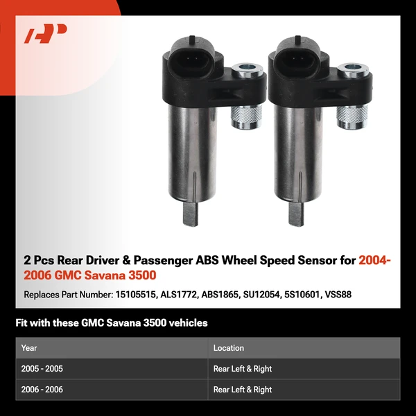 2 Pcs Rear Driver & Passenger ABS Wheel Speed Sensor for 2004-2006 GMC Savana 3500