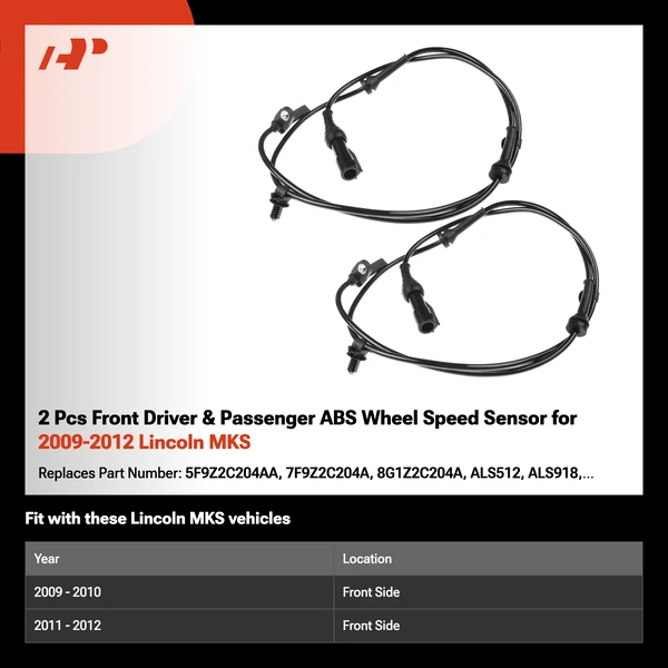 2 Pcs Front Driver & Passenger ABS Wheel Speed Sensor for 2009-2012 Lincoln MKS