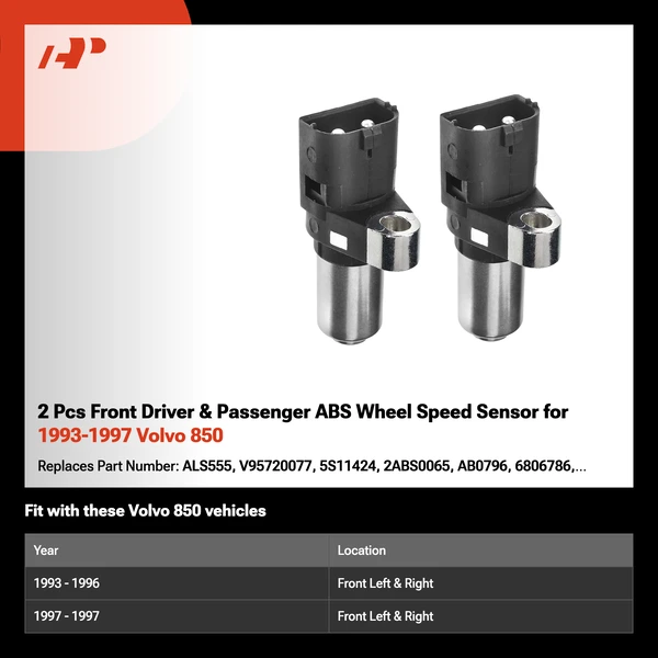 2 Pcs Front Driver & Passenger ABS Wheel Speed Sensor for 1993-1997 Volvo 850