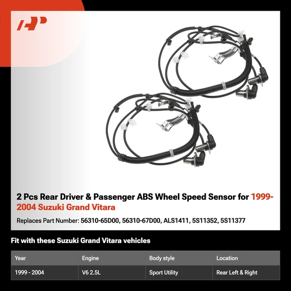 2 Pcs Rear Driver & Passenger ABS Wheel Speed Sensor for 1999-2004 Suzuki Grand Vitara