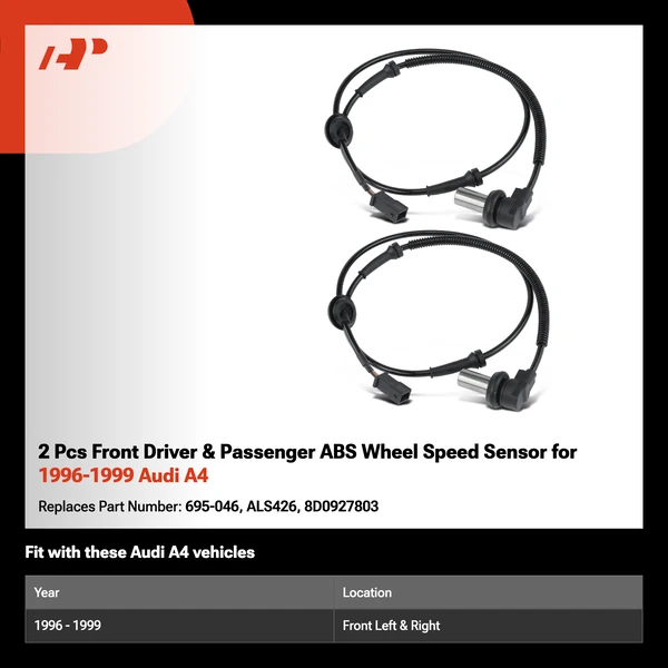 2 Pcs Front Driver & Passenger ABS Wheel Speed Sensor for 1996-1999 Audi A4