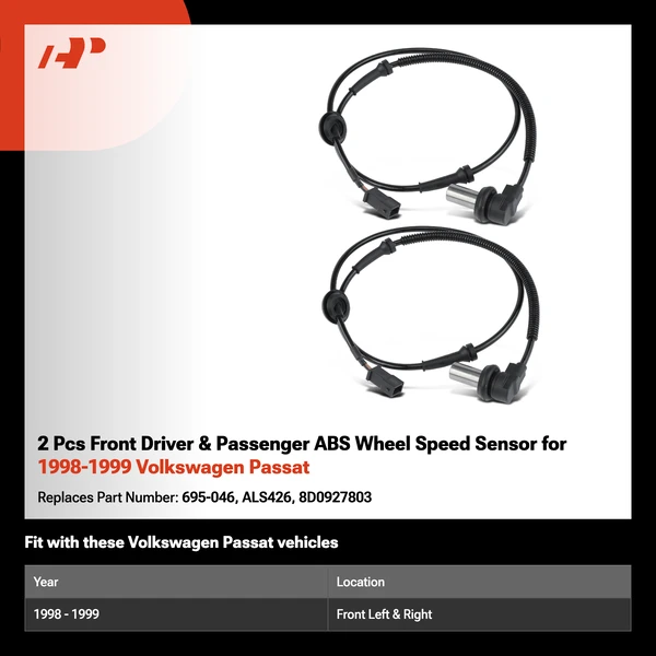 2 Pcs Front Driver & Passenger ABS Wheel Speed Sensor for 1998-1999 Volkswagen Passat