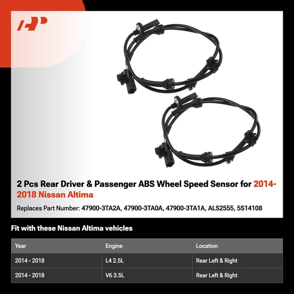 2 Pcs Rear Driver & Passenger ABS Wheel Speed Sensor for 2014-2018 Nissan Altima