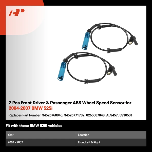 2 Pcs Front Driver & Passenger ABS Wheel Speed Sensor for 2004-2007 BMW 525i