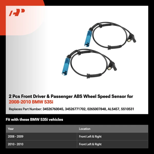 2 Pcs Front Driver & Passenger ABS Wheel Speed Sensor for 2008-2010 BMW 535i