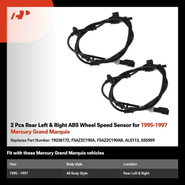 2 Pcs Rear Left & Right ABS Wheel Speed Sensor for 1995-1997 Mercury Grand Marquis