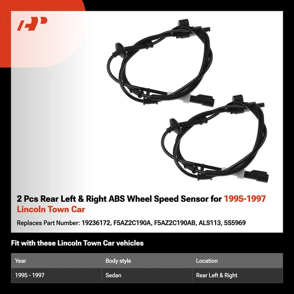 2 Pcs Rear Left & Right ABS Wheel Speed Sensor for 1995-1997 Lincoln Town Car