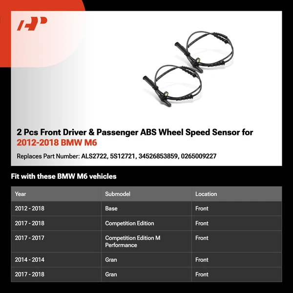 2 Pcs Front Driver & Passenger ABS Wheel Speed Sensor for 2012-2018 BMW M6