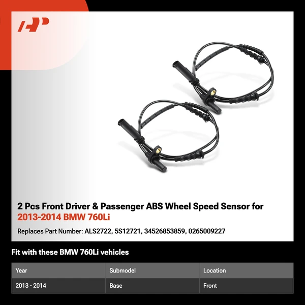 2 Pcs Front Driver & Passenger ABS Wheel Speed Sensor for 2013-2014 BMW 760Li