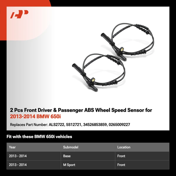 2 Pcs Front Driver & Passenger ABS Wheel Speed Sensor for 2013-2014 BMW 650i