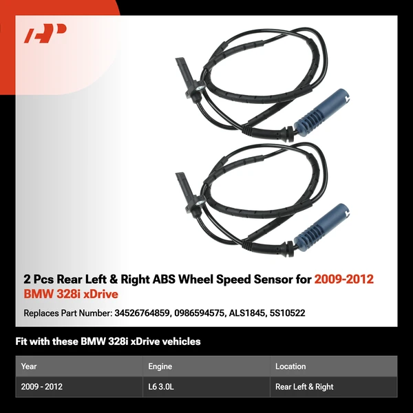 2 Pcs Rear Left & Right ABS Wheel Speed Sensor for 2009-2012 BMW 328i xDrive