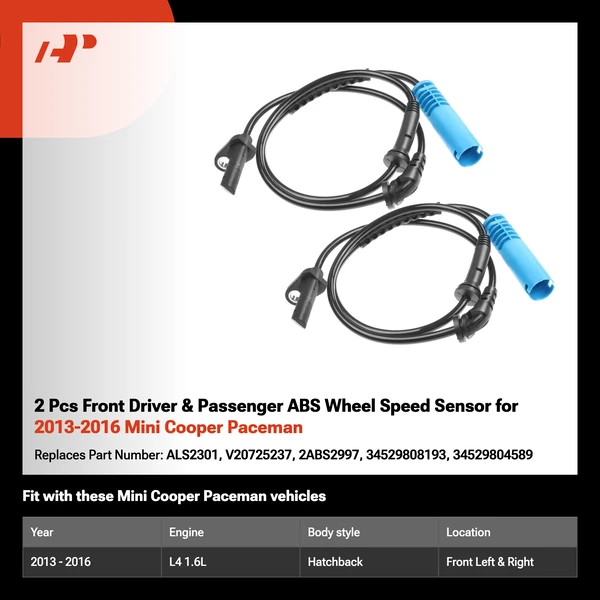 2 Pcs Front Driver & Passenger ABS Wheel Speed Sensor for 2013-2016 Mini Cooper Paceman
