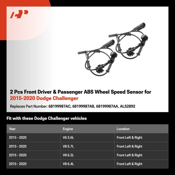 2 Pcs Front Driver & Passenger ABS Wheel Speed Sensor for 2015-2020 Dodge Challenger