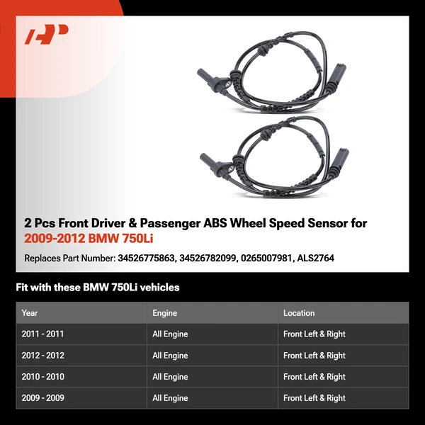 2 Pcs Front Driver & Passenger ABS Wheel Speed Sensor for 2009-2012 BMW 750Li