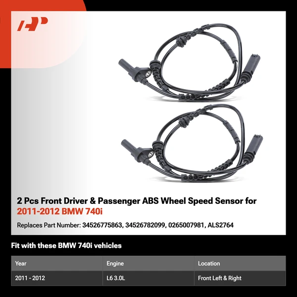 2 Pcs Front Driver & Passenger ABS Wheel Speed Sensor for 2011-2012 BMW 740i