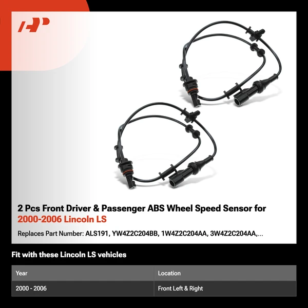 2 Pcs Front Driver & Passenger ABS Wheel Speed Sensor for 2000-2006 Lincoln LS