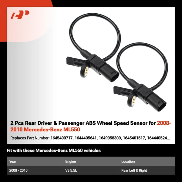 2 Pcs Rear Driver & Passenger ABS Wheel Speed Sensor for 2008-2010 Mercedes-Benz ML550