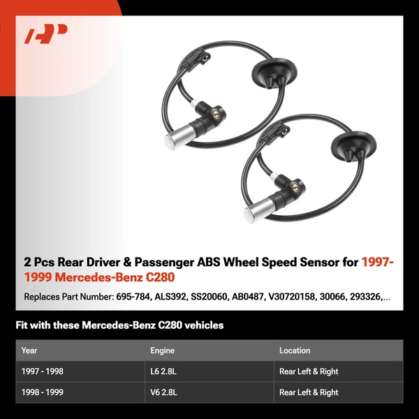 2 Pcs Rear Driver & Passenger ABS Wheel Speed Sensor for 1997-1999 Mercedes-Benz C280