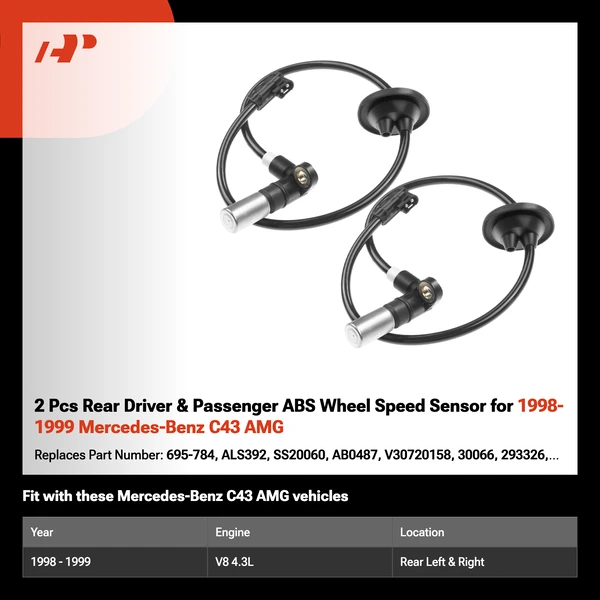 2 Pcs Rear Driver & Passenger ABS Wheel Speed Sensor for 1998-1999 Mercedes-Benz C43 AMG