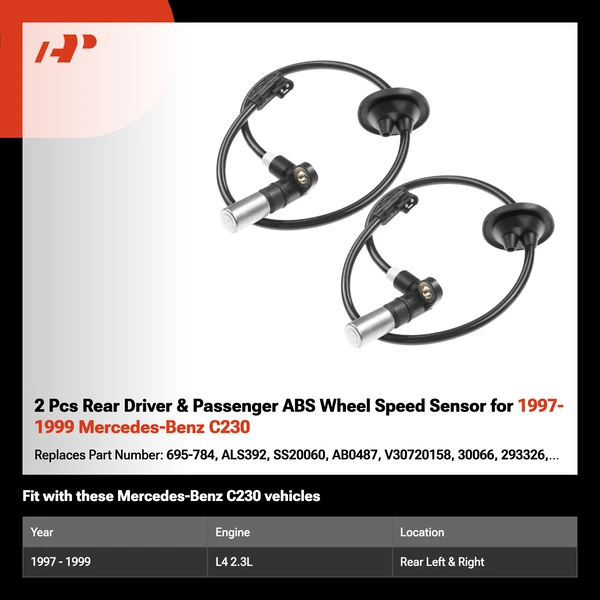 2 Pcs Rear Driver & Passenger ABS Wheel Speed Sensor for 1997-1999 Mercedes-Benz C230